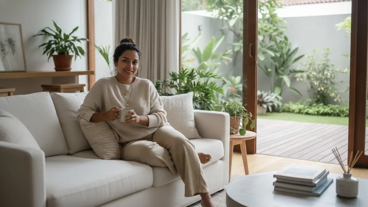 Gaya fashion comfy dengan pakaian sederhana yang nyaman dan tetap menarik untuk aktivitas harian.
