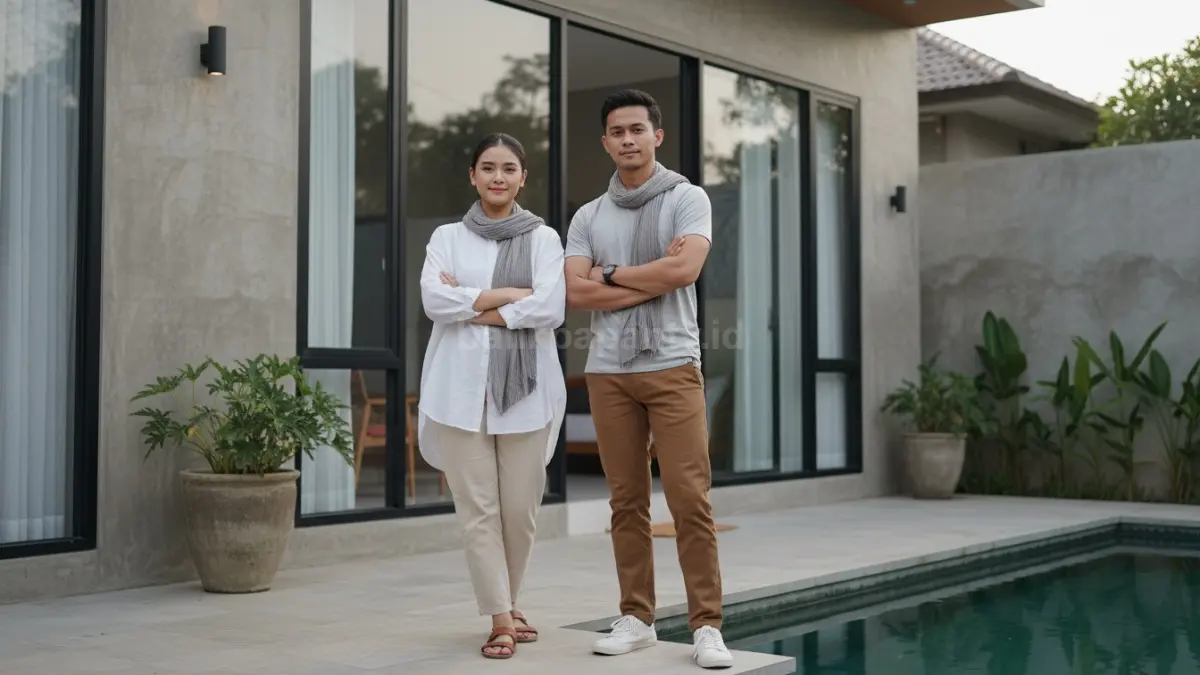 Kombinasi pakaian warna netral yang mudah dipadukan untuk tampilan rapi dan nyaman.

