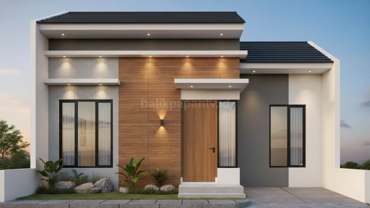 Kombinasi panel kayu dan warna netral menciptakan fasad yang hangat, modern, dan menenangkan. (BTV/Ai)