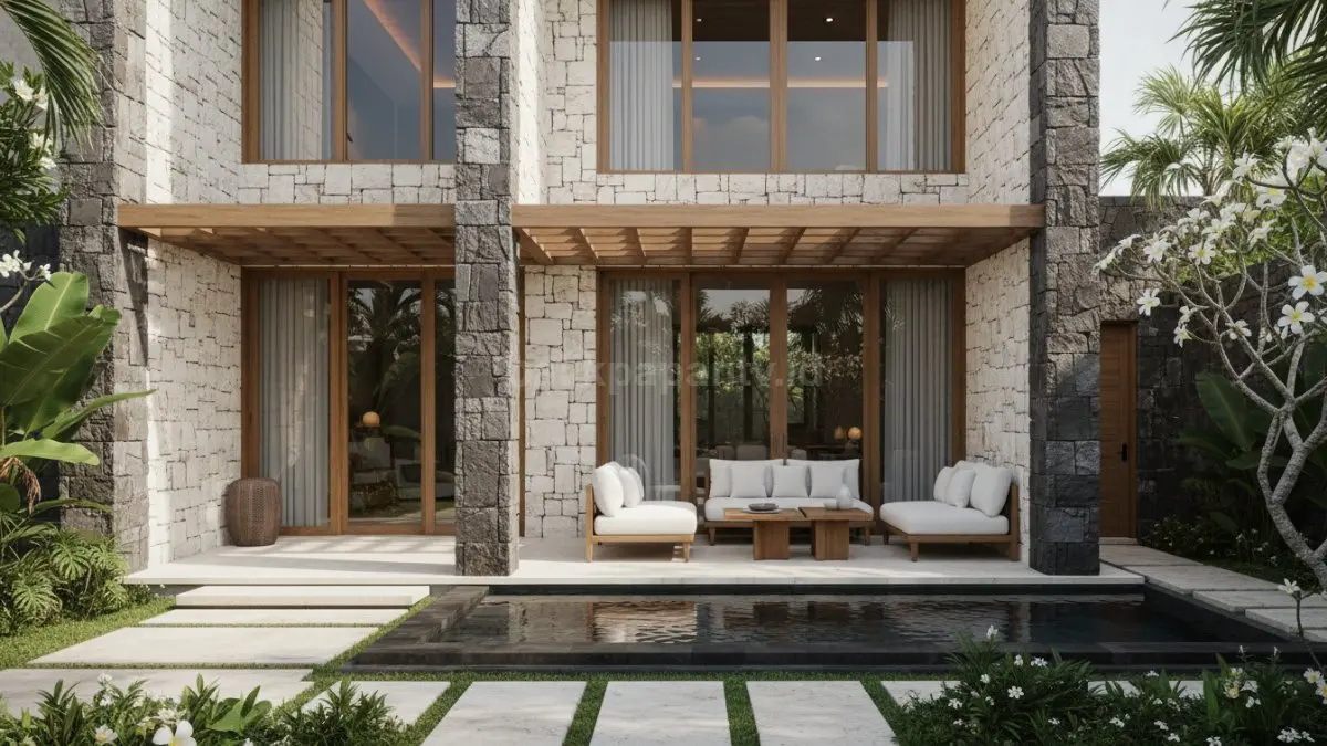 Material batu alam memberikan kesan alami, elegan, dan menyatu dengan lingkungan sekitar. (BTV/Ai)