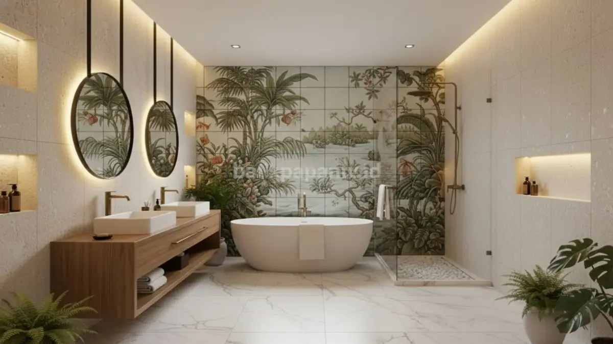 Pencahayaan layered warm white menciptakan suasana kamar mandi yang hangat, lembut, dan menenangkan. (BTV/Ai)
