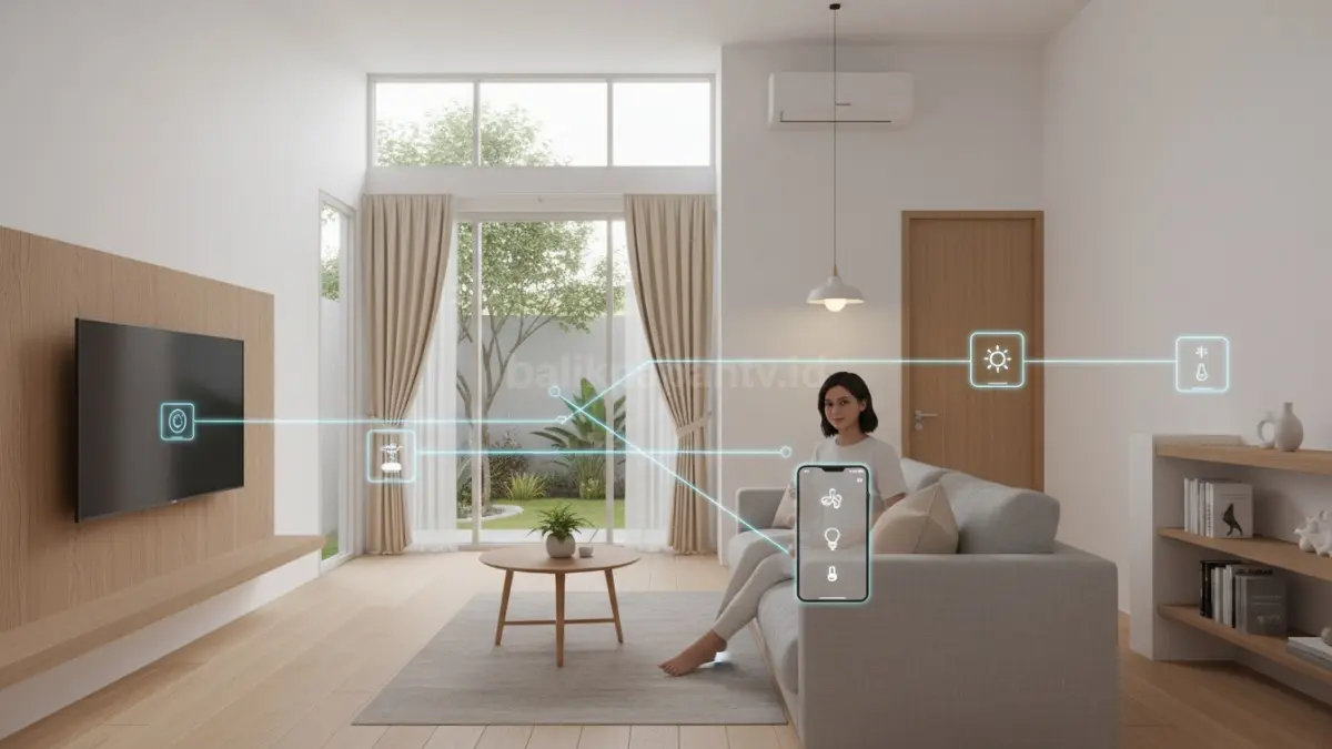 Pengendalian perangkat melalui smartphone memberikan kemudahan mengatur berbagai fasilitas rumah dalam satu aplikasi. (BTV/Ai)