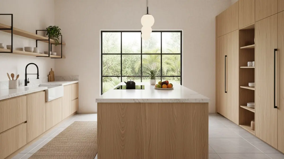 Permukaan batu alam atau quartz halus memberikan kesan modern, bersih, serta mudah dirawat pada dapur. (BTV/Ai)