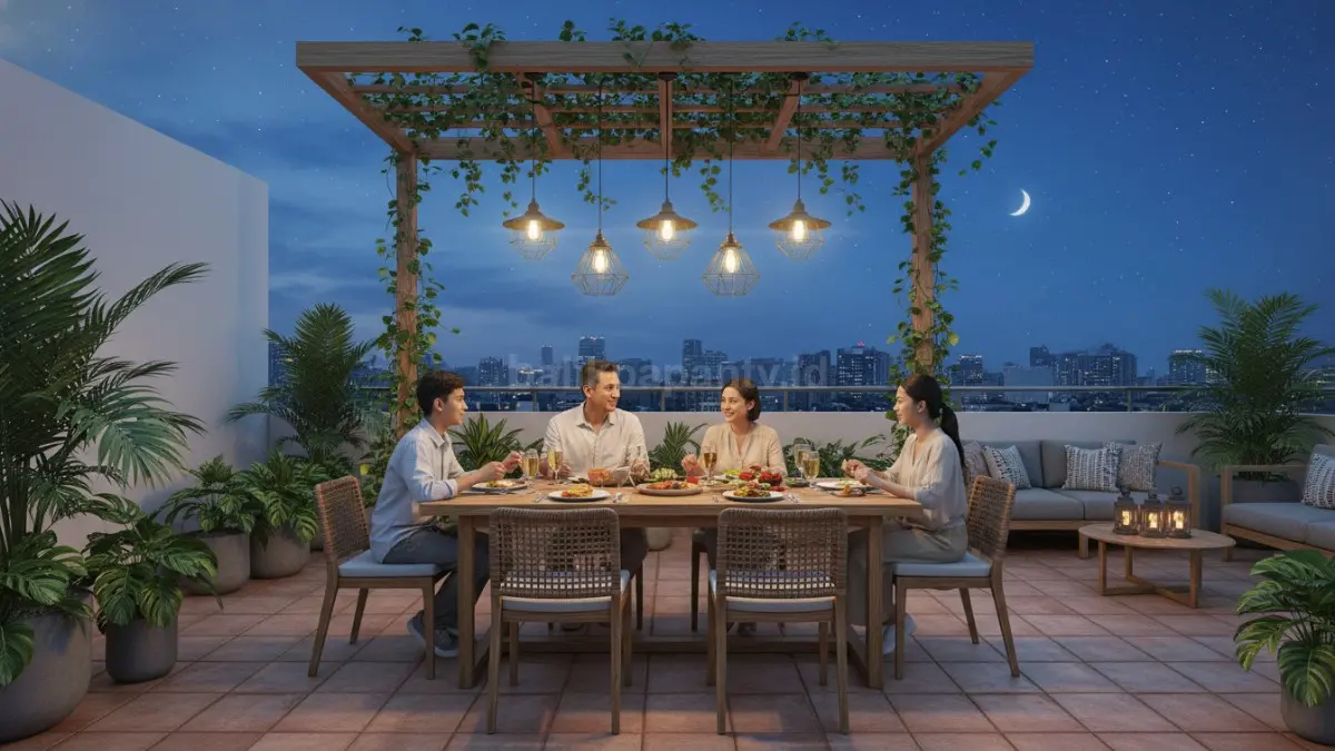 Rooftop sebagai area makan outdoor menghadirkan suasana bersantap yang santai, hangat, dan menyenangkan bersama keluarga. (BTV/Ai)