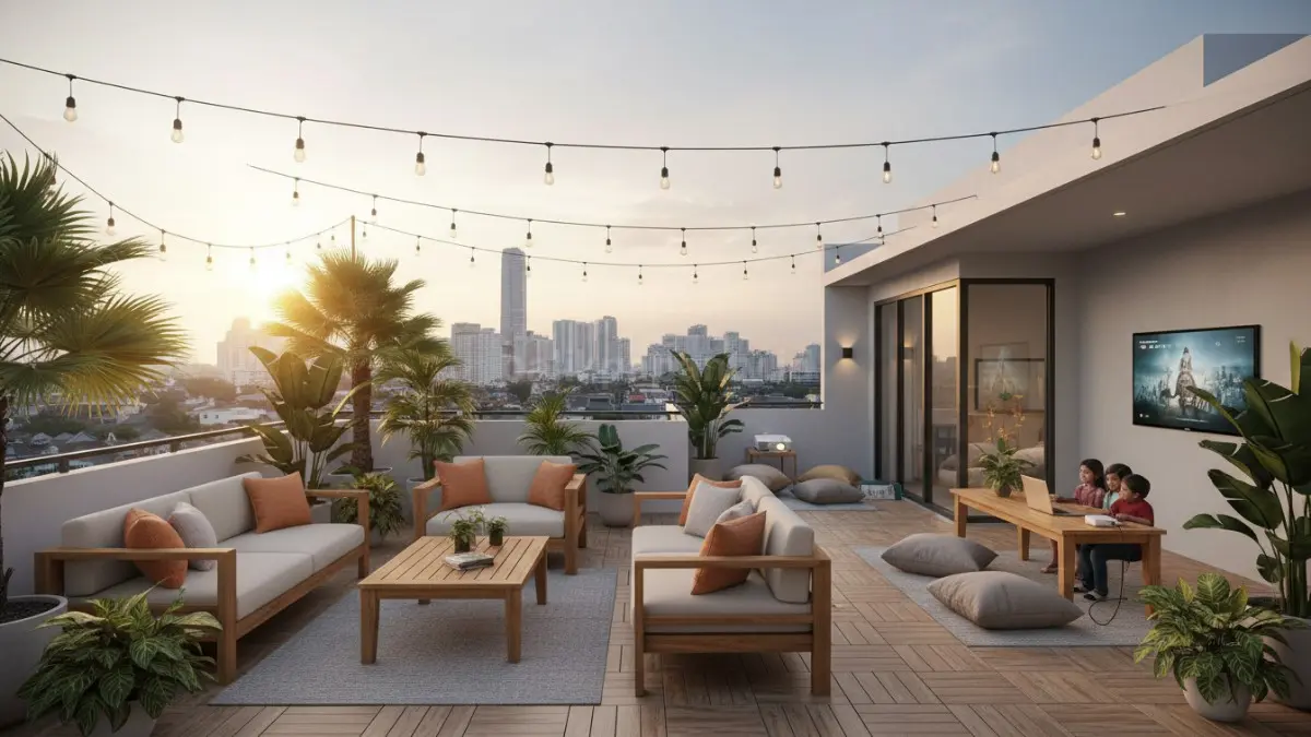 Rooftop yang nyaman dapat menjadi area berkumpul keluarga dengan suasana hangat dan santai layaknya kafe rumahan. (BTV/Ai)