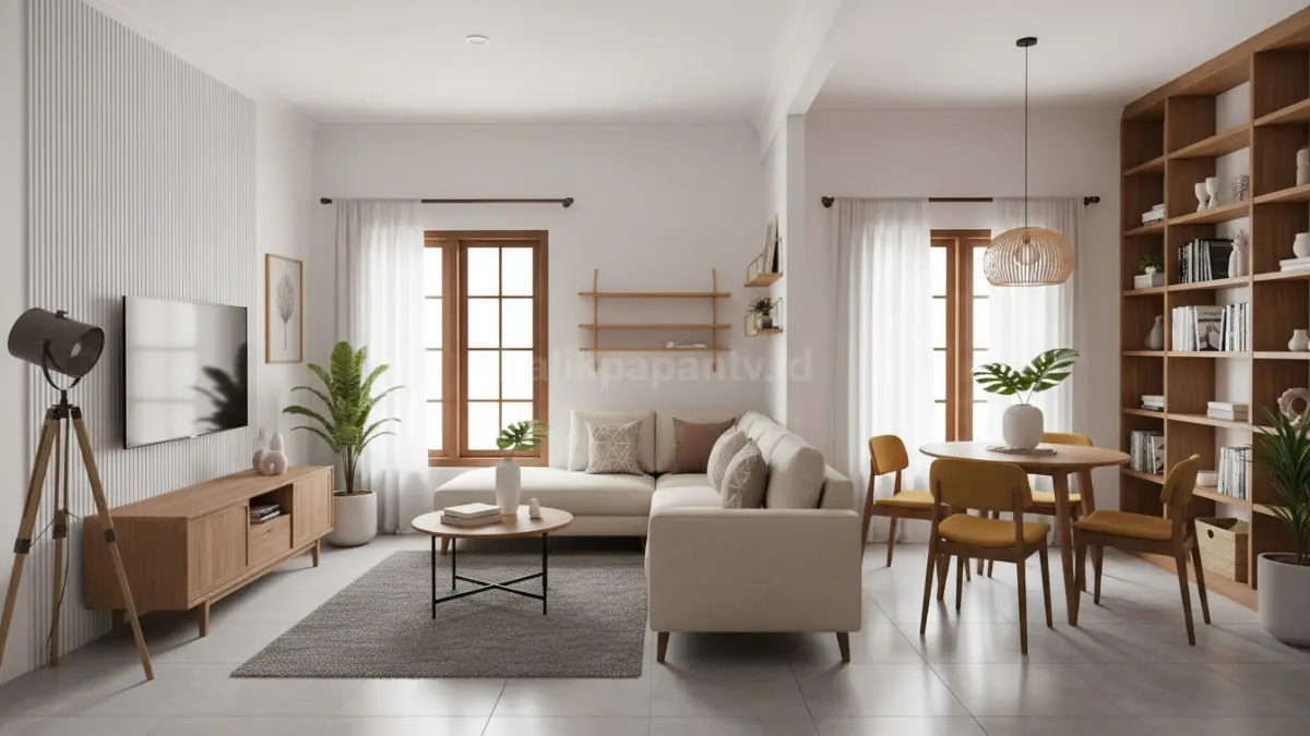 Rumah open space menyatukan ruang keluarga, tamu, dan makan, menciptakan kesan luas nyaman modern. (BTV/Ai)
