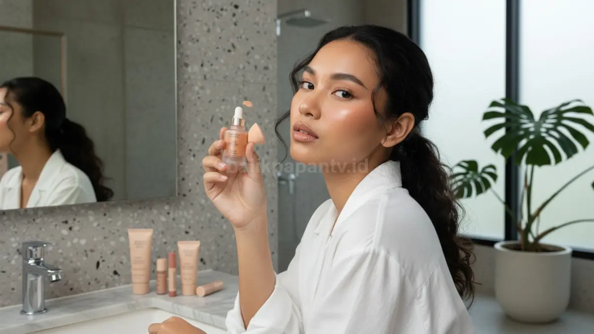 Rutinitas makeup cepat menggunakan produk multifungsi agar wajah tampak lebih segar.
