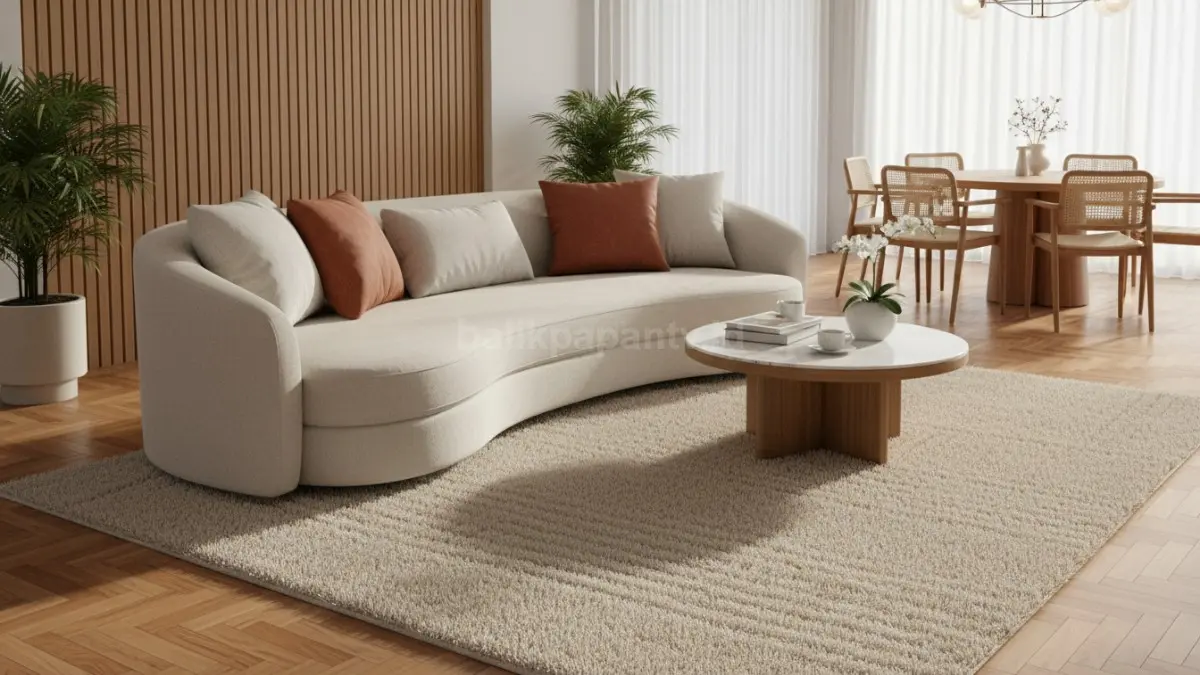 Sofa Lengkung dengan Karpet Bertekstur Lembut (BTV/Ai)