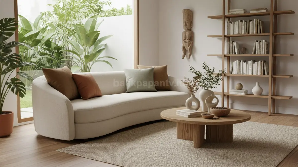 Sofa Lengkung Warna Beige dengan Nuansa Earth Tone (BTV/Ai)