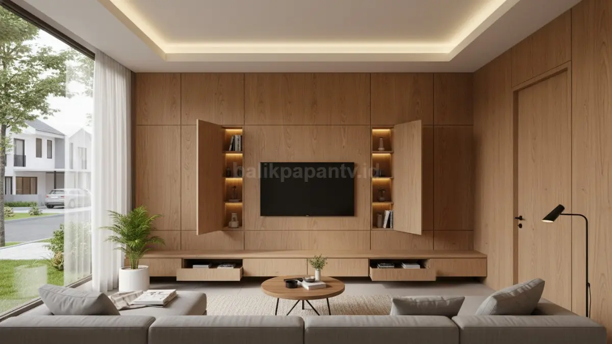 Storage tersembunyi di dinding memaksimalkan ruang sekaligus menjaga tampilan rumah tetap rapi dan minimalis. (BTV/Ai)