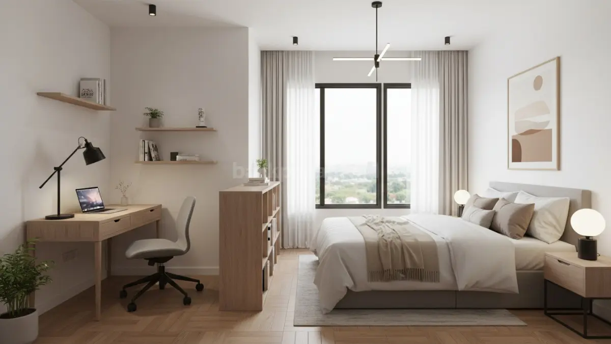 Studio hybrid work from home menghadirkan area kerja terpisah, mendukung fokus dan produktivitas maksimal. (BTV/Ai)
