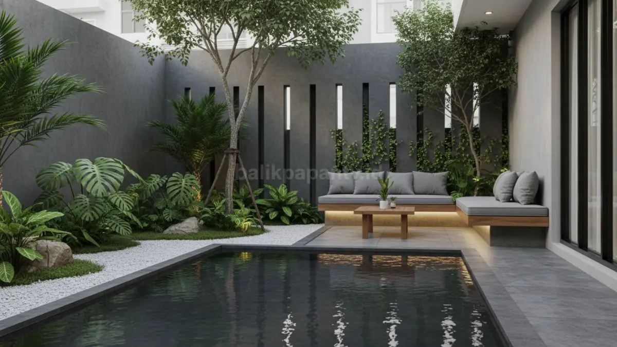 Taman Minimalis dengan Kolam Reflektif (BTV/Ai)
