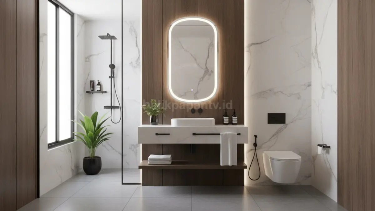 Vanity floating menghadirkan tampilan modern yang ringan sekaligus memudahkan perawatan dan kebersihan. (BTV/Ai)