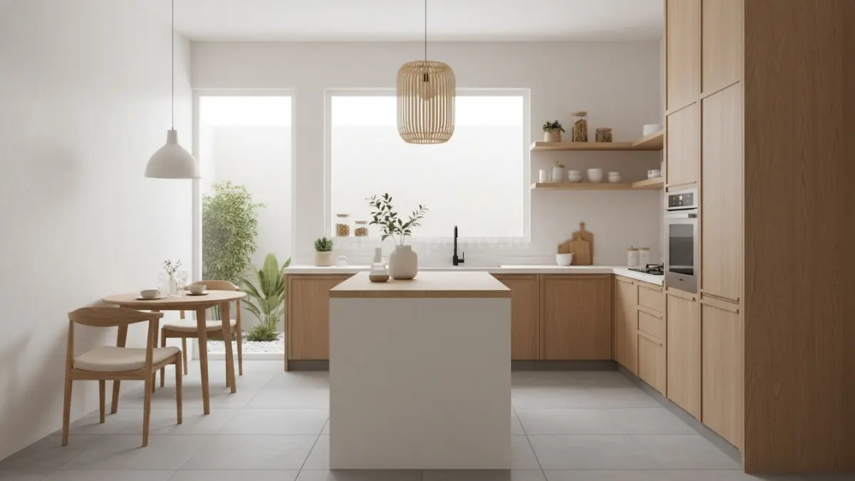 Warna netral dominan seperti putih, beige, dan abu muda membuat dapur terasa bersih, ringan, dan nyaman dipandang. (BTV/Ai)