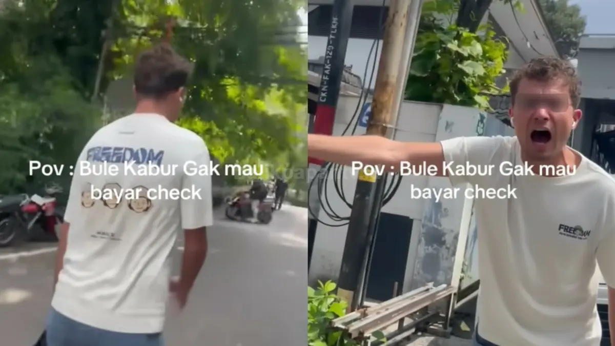 WNA berjalan meninggalkan lokasi saat direkam dalam video viral dugaan penolakan pembayaran makanan di Menteng. (TikTok/bbbbbbbbble)