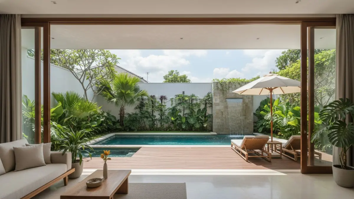 Bukaan lebar menghubungkan ruang dengan taman, menciptakan suasana terang, segar, dan lebih terbuka. (BTV/Ai)