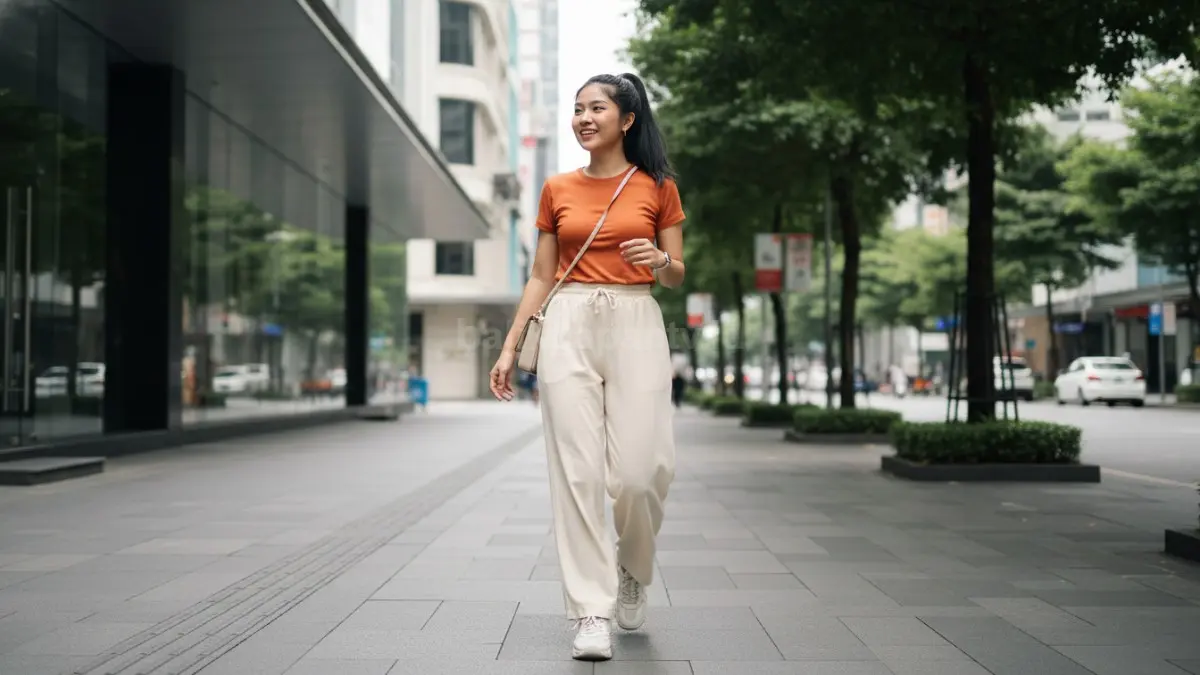 Celana wide-leg wanita 2026 hadir nyaman, longgar, modern, mendukung mobilitas aktif sepanjang hari.  (BTV/AI) 
