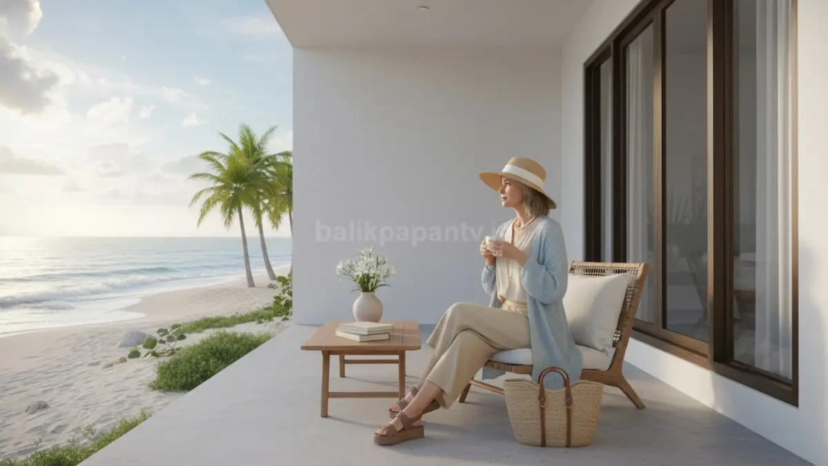 Perpaduan cardigan ringan dan celana longgar dalam gaya coastal grandma.
