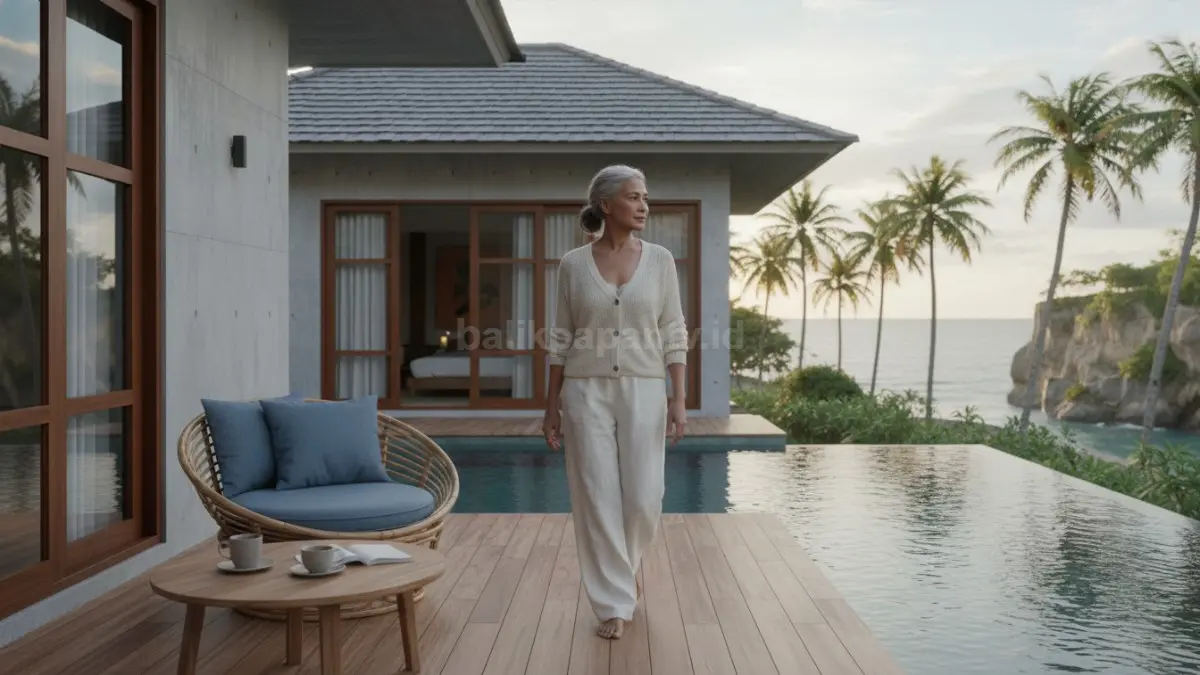Perpaduan cardigan ringan dan celana longgar dalam gaya coastal grandma.
