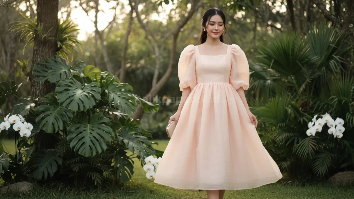 Puff sleeve dress modern memberi sentuhan elegan, anggun, dan menarik untuk acara semi formal.  (BTV/AI) 
