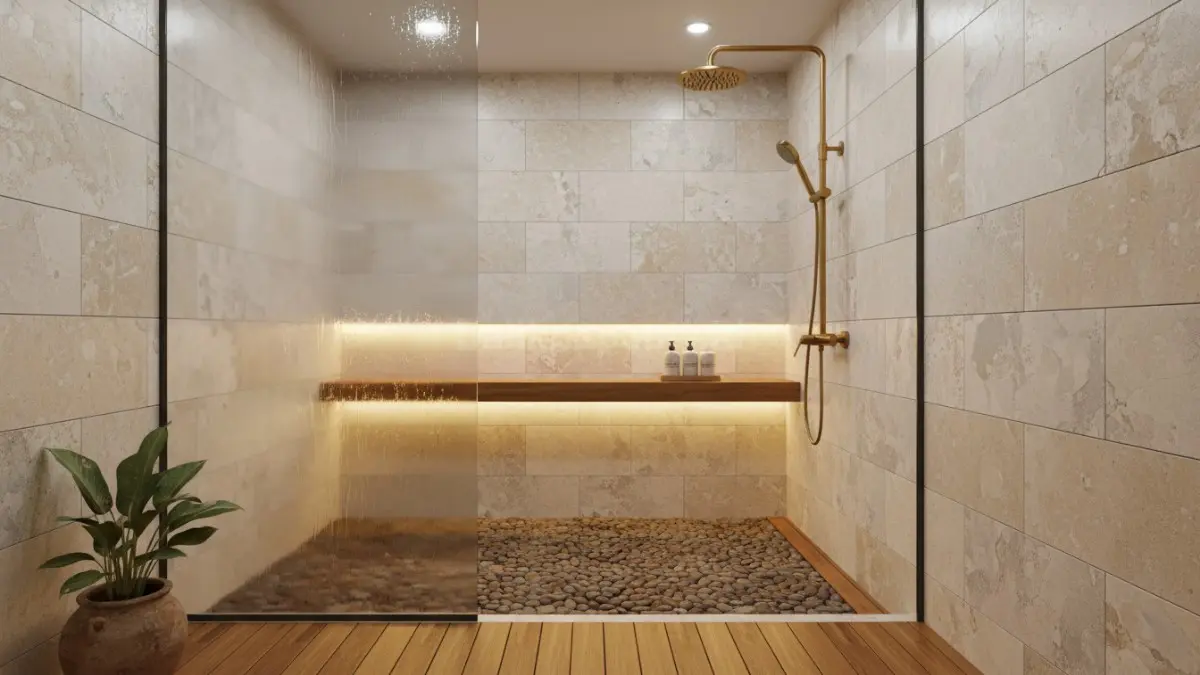 Shower Area dengan Partisi Kaca Frameless (BTV/Ai)