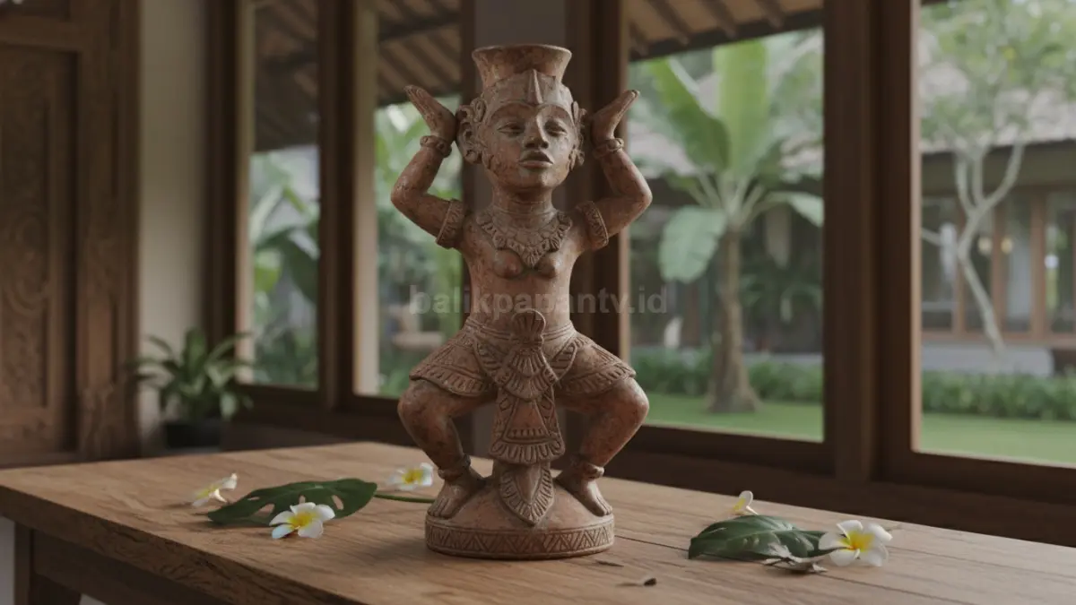 Vas keramik artistik berbentuk patung menjadi pusat perhatian dengan nilai seni dekoratif tinggi.  (BTV/AI) 
