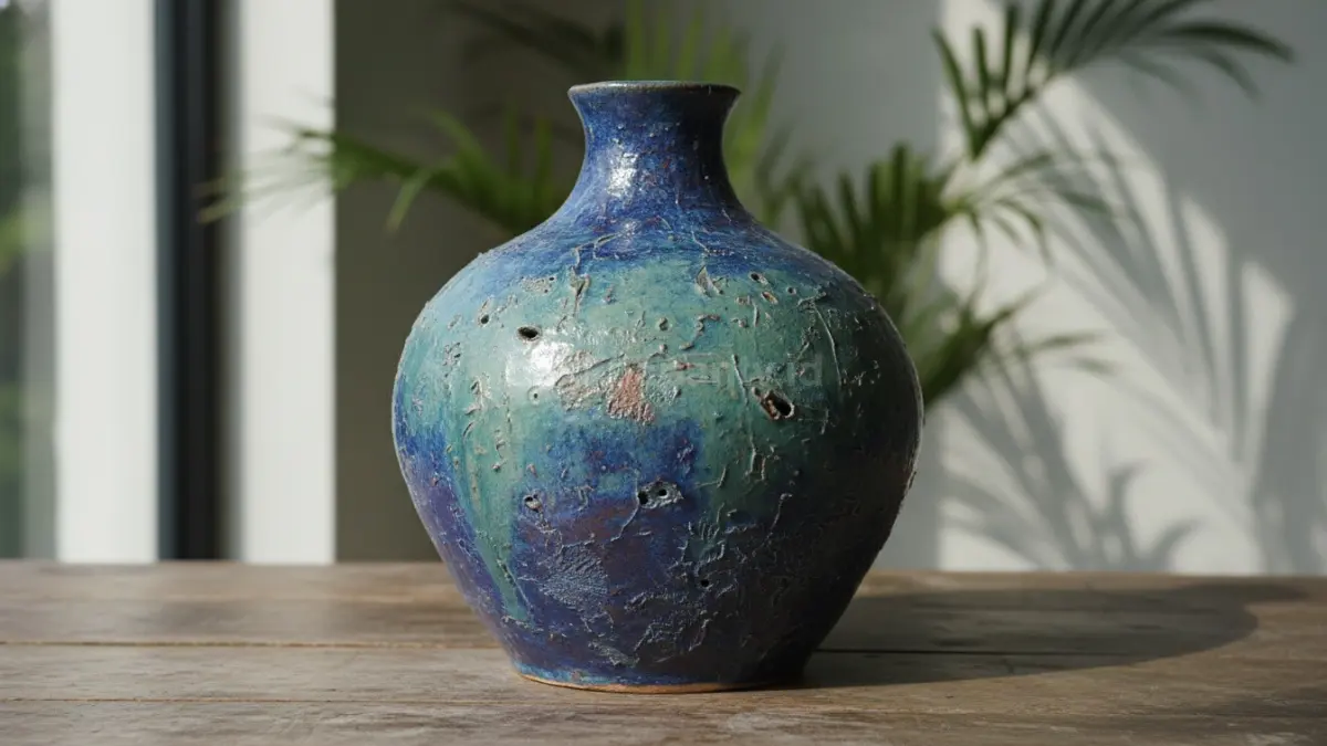 Vas keramik handmade menampilkan tekstur autentik dengan detail unik hasil sentuhan pengrajin langsung.  (BTV/AI) 
