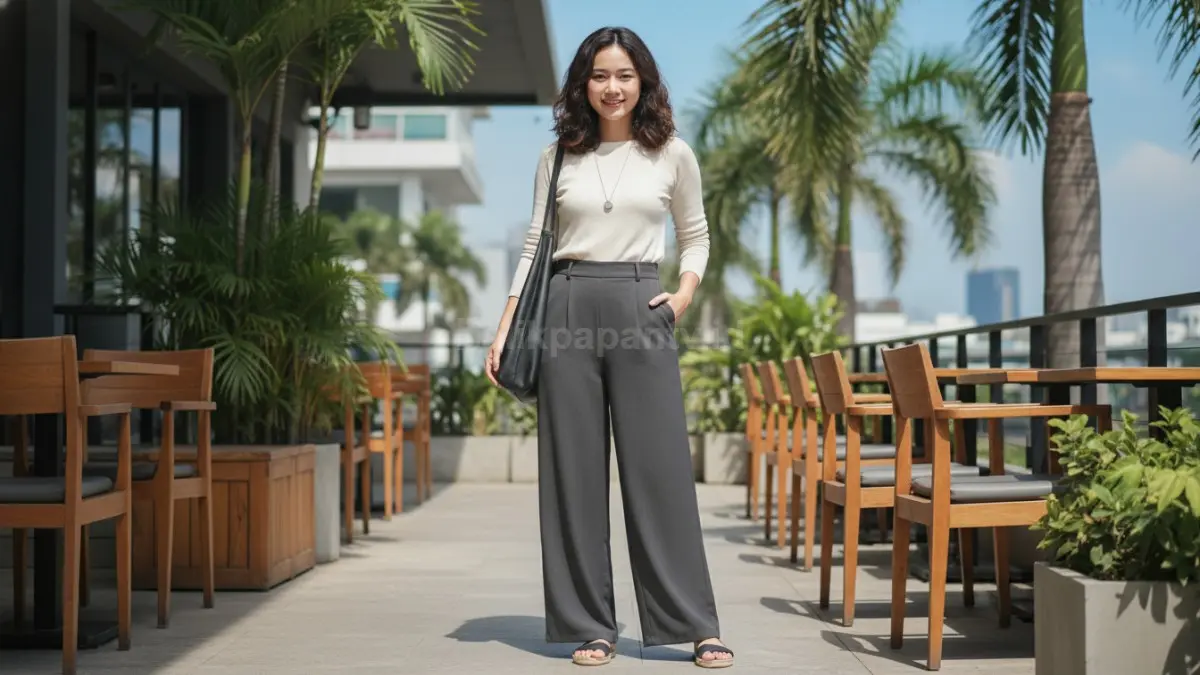 Wide-leg pants monokrom mudah dipadukan, elegan, praktis, cocok untuk berbagai kesempatan harian.  (BTV/AI) 
