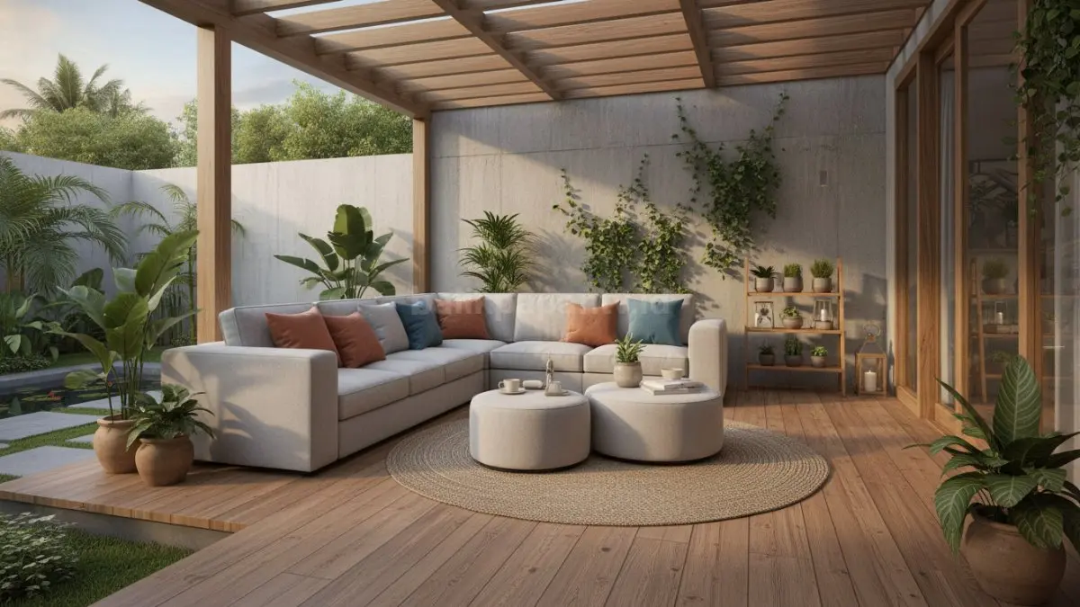 Area duduk fleksibel dengan furnitur modular memudahkan penataan ruang untuk berbagai kebutuhan keluarga. (BTV/Ai)