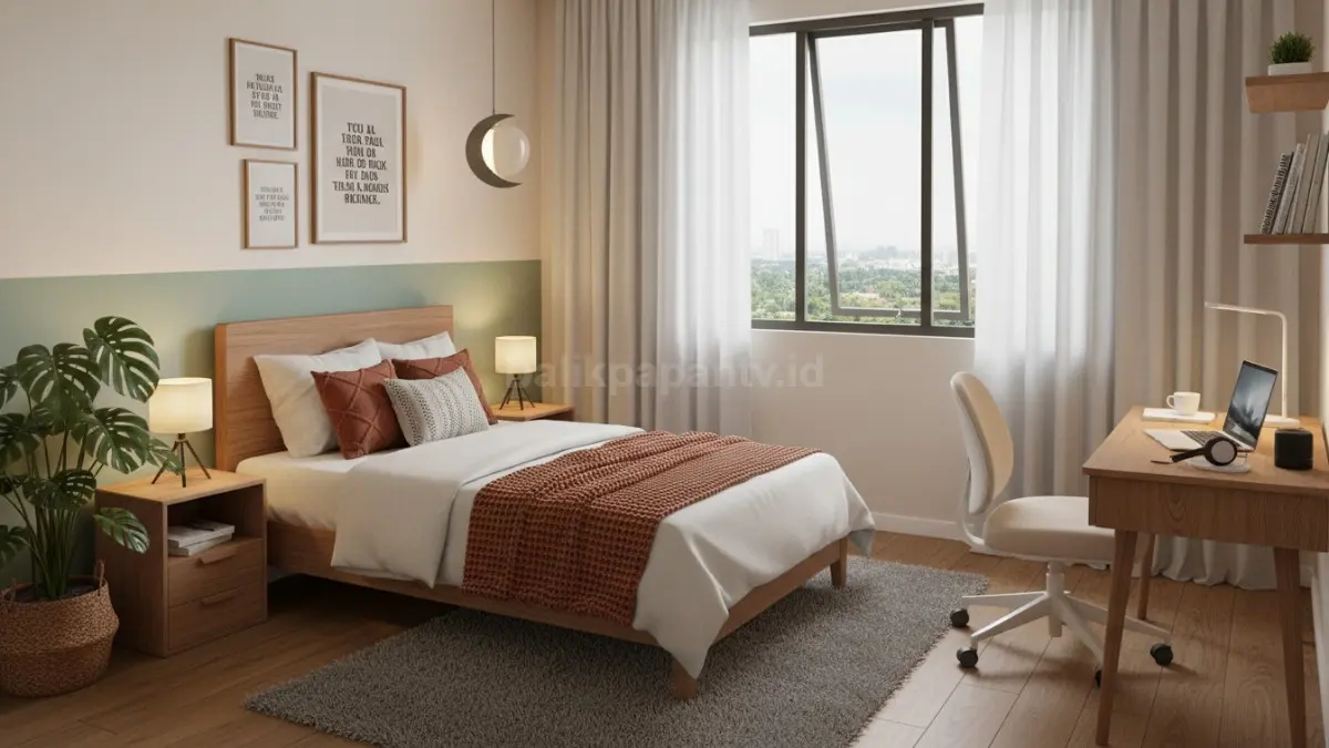 Bedroom decor Generasi Z dengan pencahayaan hangat dan area kerja minimalis yang nyaman.(BTV/Ai)