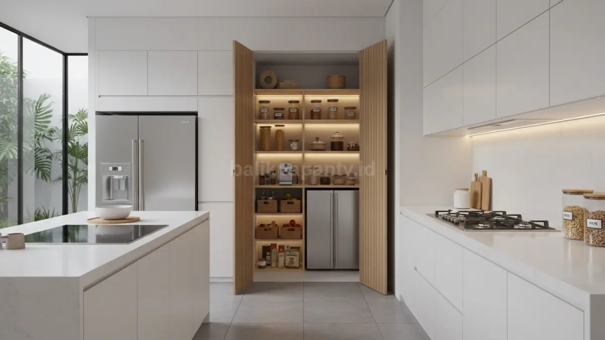 Dapur tetap bersih dan tertata berkat walk-in pantry dengan desain tersembunyi. (BTV/Ai)