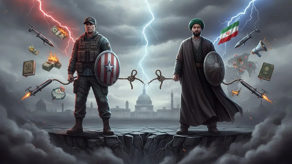 Ilustrasi hubungan Amerika Serikat dan Iran yang masih diwarnai ketegangan meski gencatan senjata berlanjut