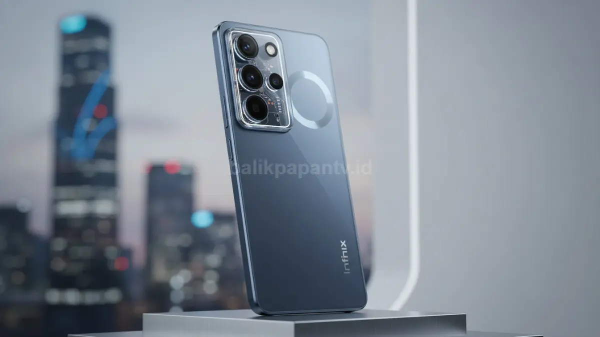 Infinix HOT 70 dengan desain premium dan modul kamera transparan yang menjadi daya tarik utama tahun 2026. (BTV/Ai)