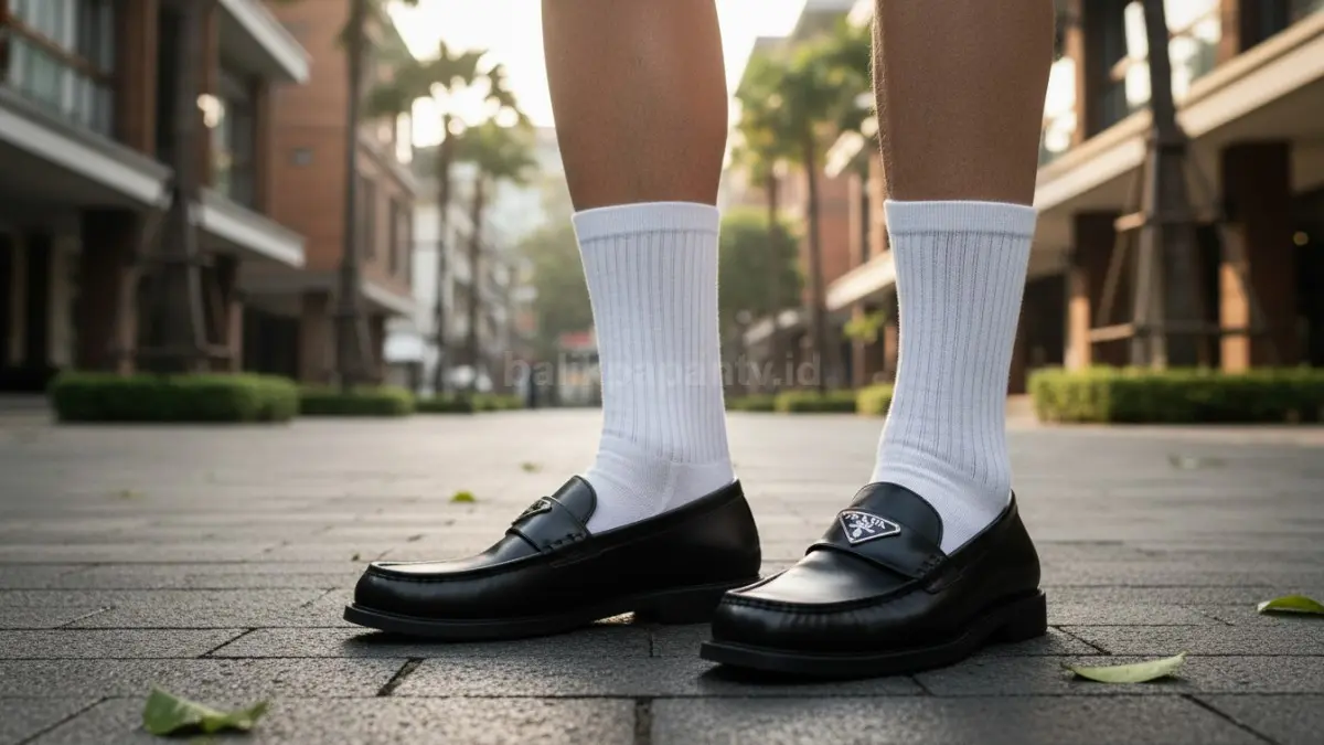 Loafers dan kaus kaki putih fleksibel dikenakan sepanjang tahun dalam berbagai cuaca berbeda.  (BTV/AI) 

