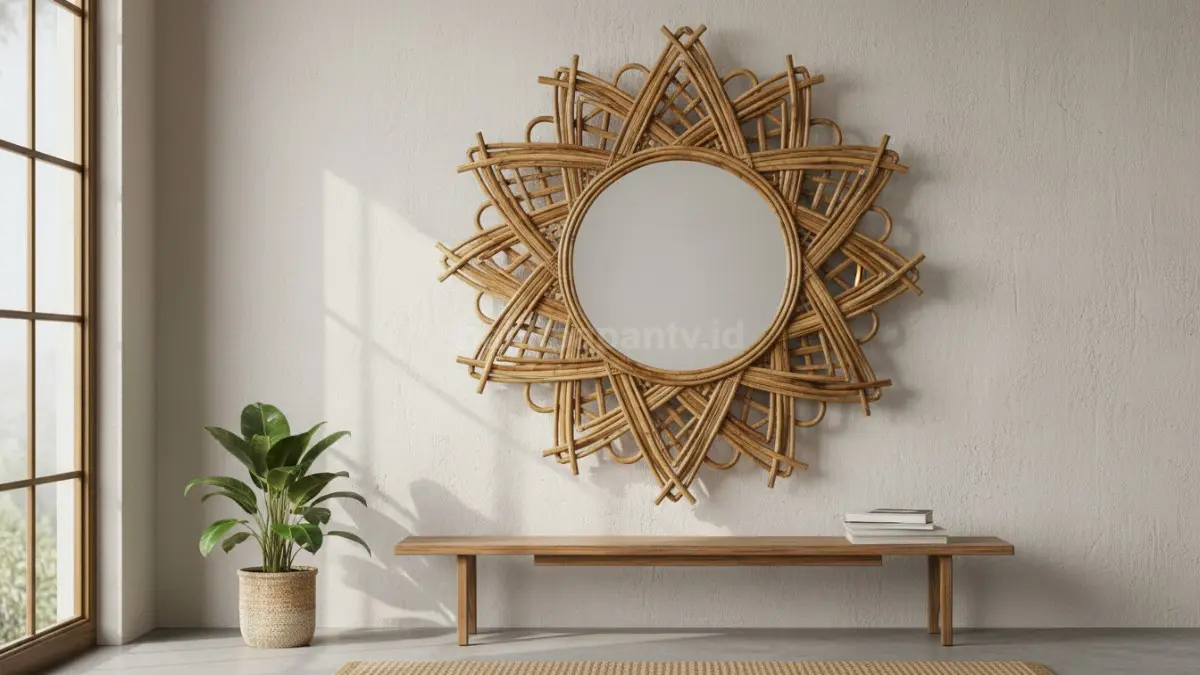 Mirror decor anyaman tradisional Rajapolah menghadirkan sentuhan budaya Indonesia yang hangat dan modern.  (BTV/AI) 
