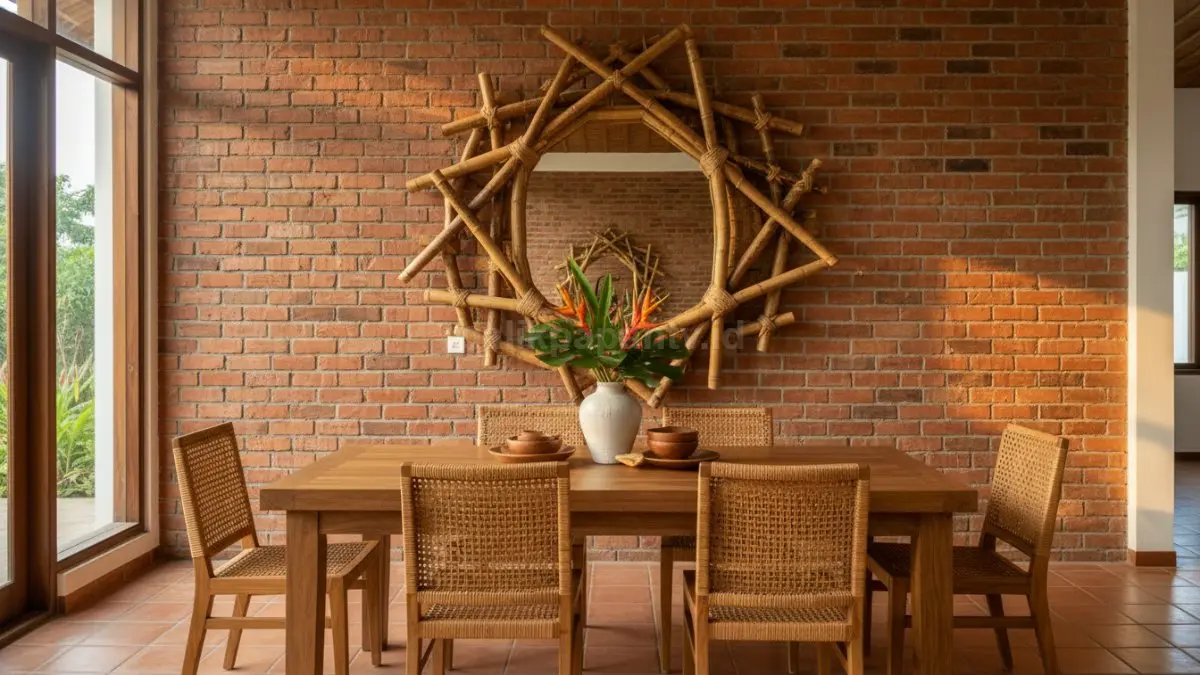 Mirror decor bambu ukuran besar membuat ruang makan terasa lapang, hangat, dan seimbang. (BTV/AI) 
