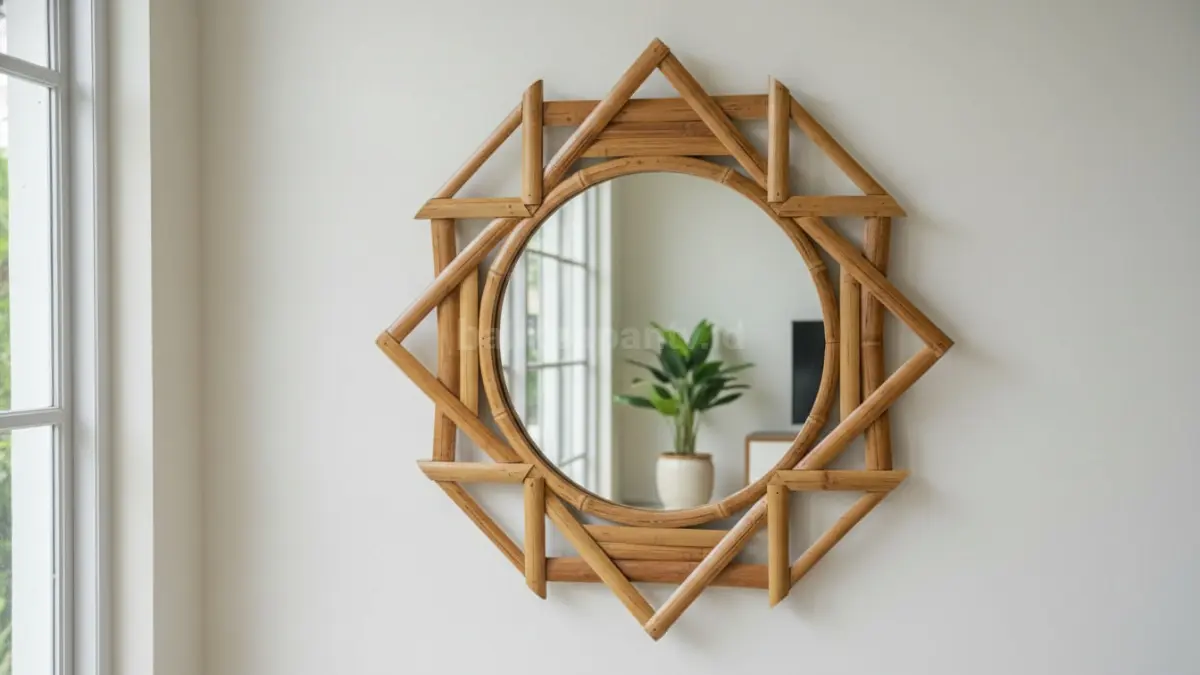 Mirror decor geometris bambu Rajapolah menghadirkan tampilan modern, rapi, fungsional, dan mudah dipadukan. (BTV/AI) 
