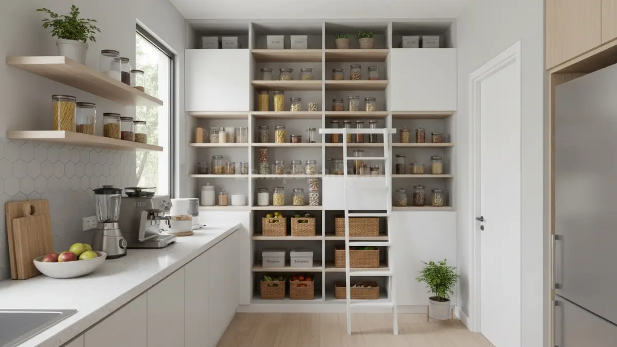 Pantry vertikal memanfaatkan tinggi ruangan untuk kapasitas penyimpanan maksimal. (BTV/Ai)