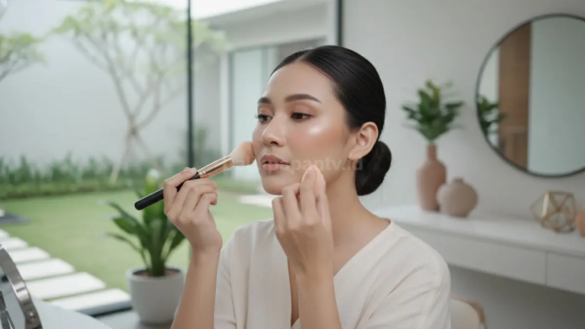Perempuan mengaplikasikan makeup sesuai bentuk muka untuk menciptakan tampilan wajah yang proporsional dan natural.
