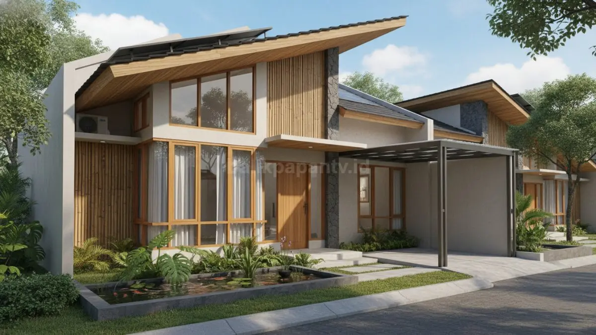 Rumah hemat energi dengan pencahayaan alami, ventilasi optimal, dan area hijau yang nyaman untuk keluarga. (BTV/Ai)