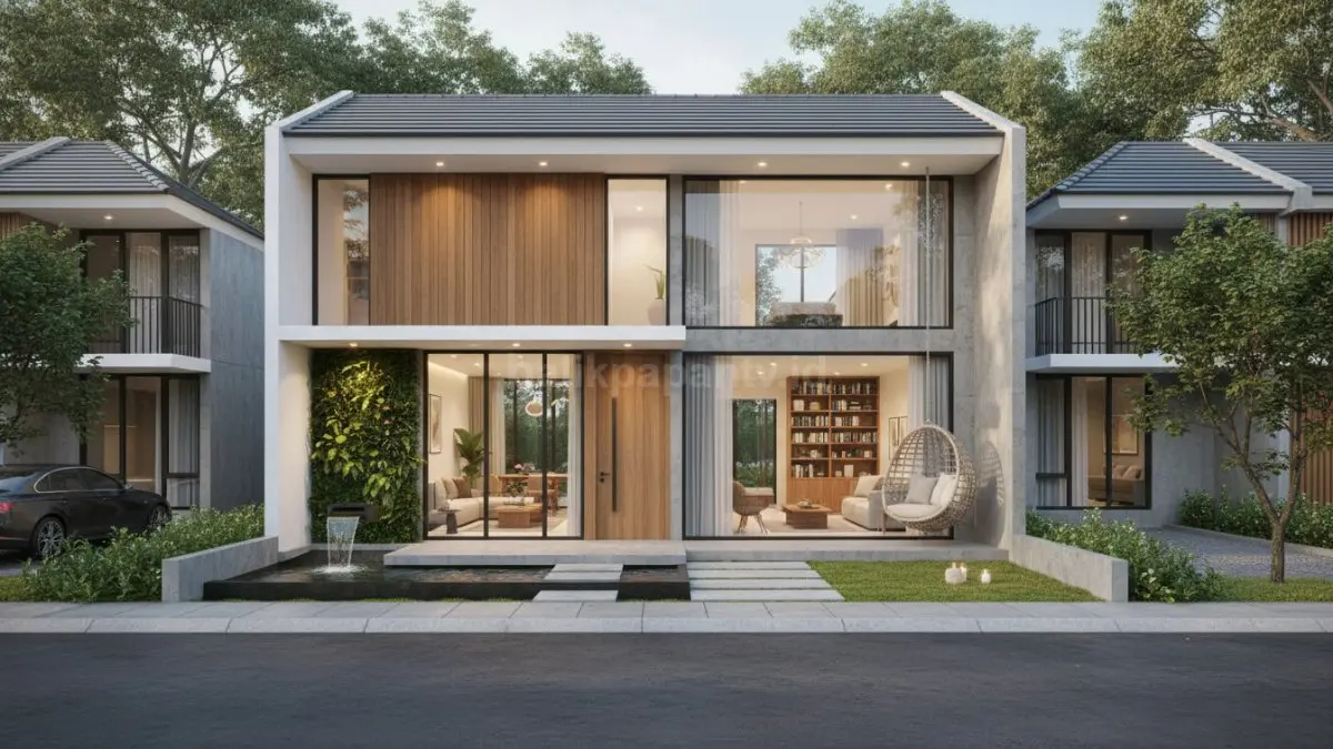 Rumah modern dengan taman dalam ruang, ventilasi silang, dan pencahayaan alami yang menjadi ciri biophilic architecture. (BTV/Ai)