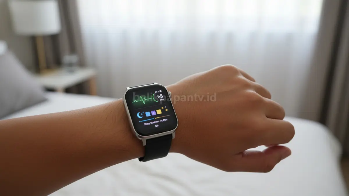 Tampilan fitur kesehatan Huawei Watch Fit 5 Pro yang mendukung ECG dan pemantauan tidur. (BTV/Ai)