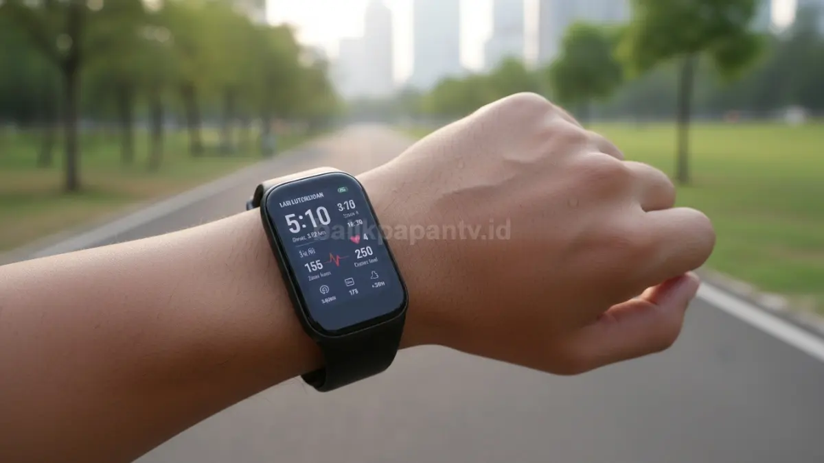 Tampilan metrik lari Xiaomi Smart Band 10 Pro yang menampilkan data olahraga lengkap untuk pelari. (BTV/Ai)