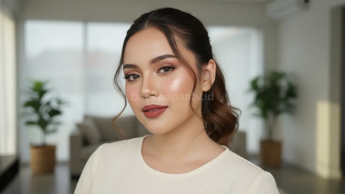 Tampilan wajah setelah penggunaan setting spray dengan hasil makeup yang menyatu.

