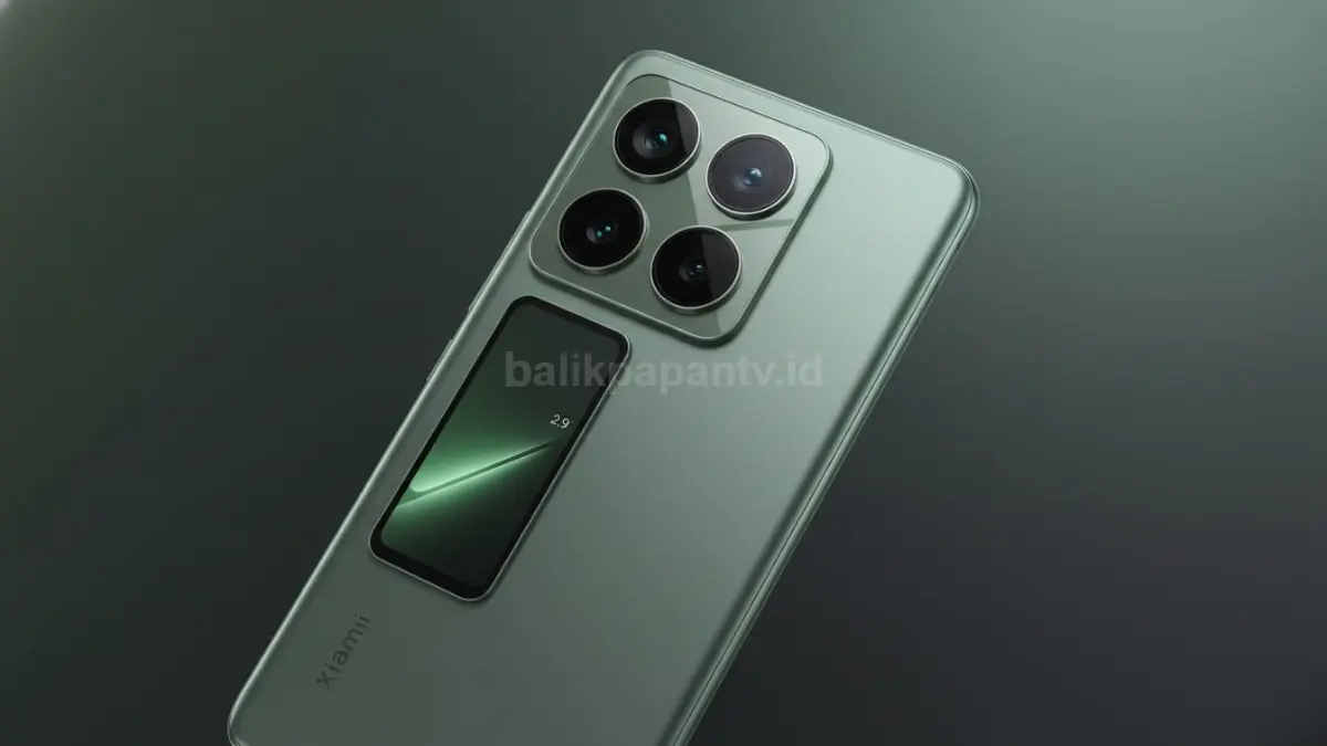 Xiaomi 17 Pro Max warna Green Sage menampilkan layar belakang AMOLED 2,9 inci dan modul kamera lebar yang mencuri perhatian. (BTV/Ai)