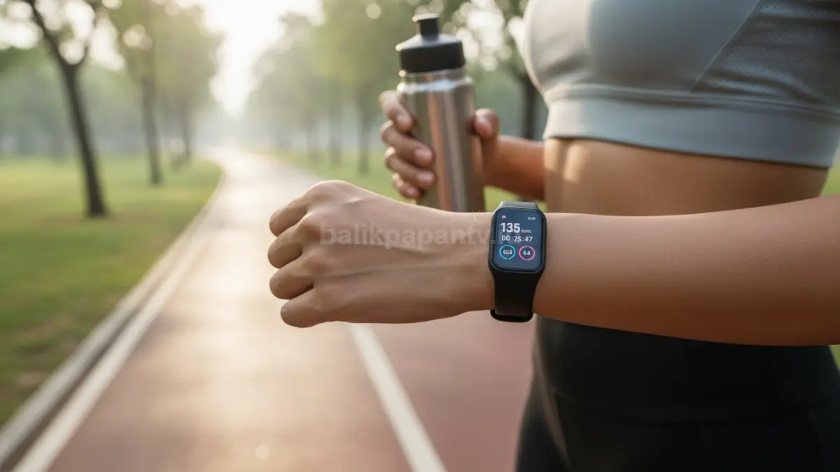 Xiaomi Smart Band 10 Pro dengan layar AMOLED terang dan desain tipis saat digunakan untuk aktivitas olahraga harian. ((BTV/Ai)