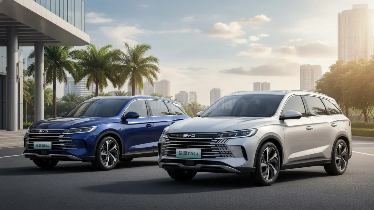 BYD Sea Lion 05 DM-i dan EV tampil berdampingan dengan desain modern serta teknologi elektrifikasi terbaru. (BTV/Ai)