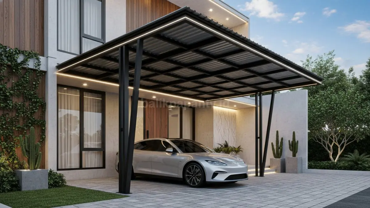 Carport baja premium menghadirkan kesan kokoh, ringan, dan elegan pada rumah modern. (BTV/Ai)