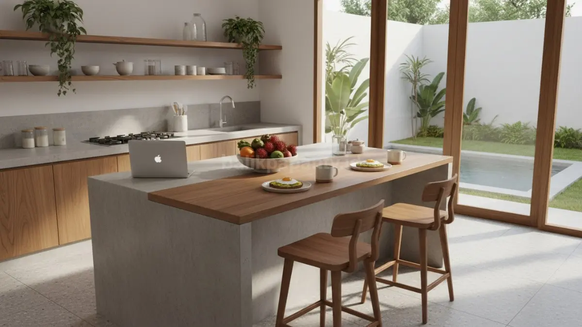 Kitchen island menjadi pusat aktivitas yang praktis, nyaman, dan mendukung interaksi keluarga. (BTV/Ai)