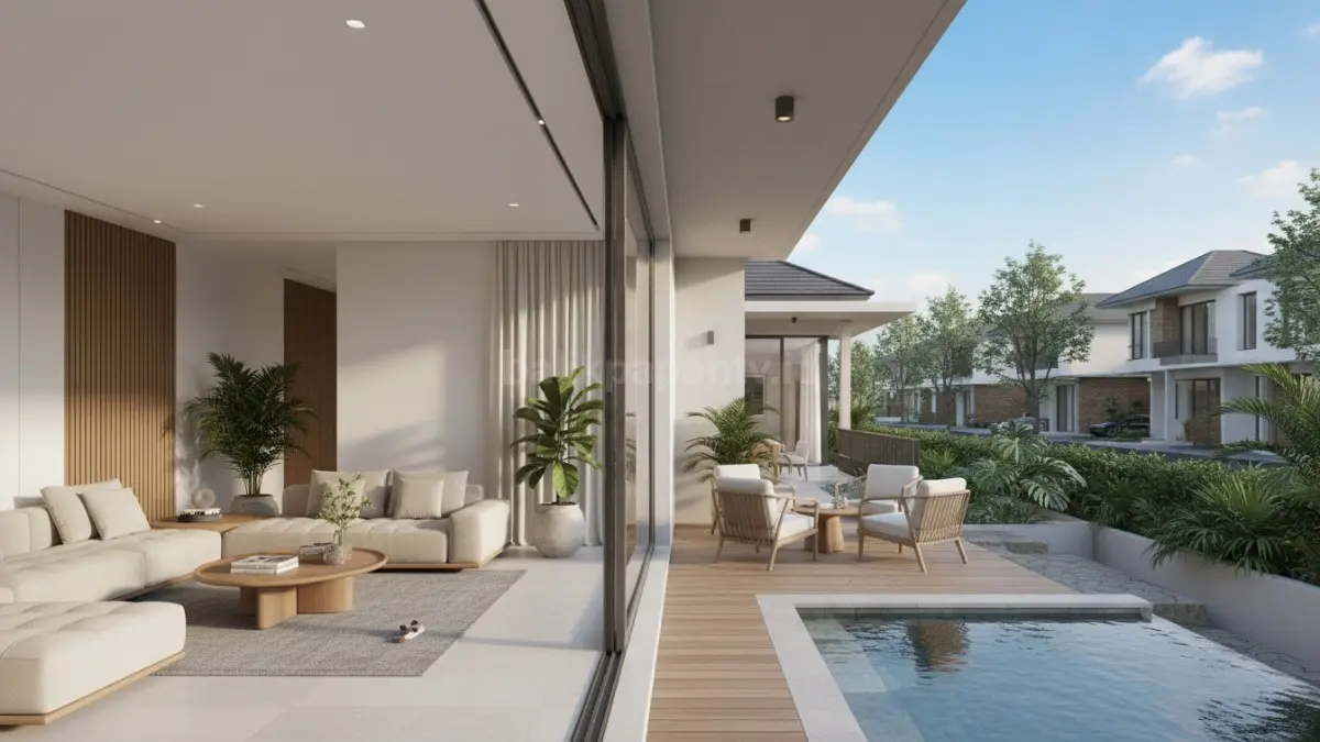 Koneksi indoor–outdoor menghadirkan ruang yang lebih terbuka, fleksibel, dan menyatu dengan alam. (BTV/Ai)